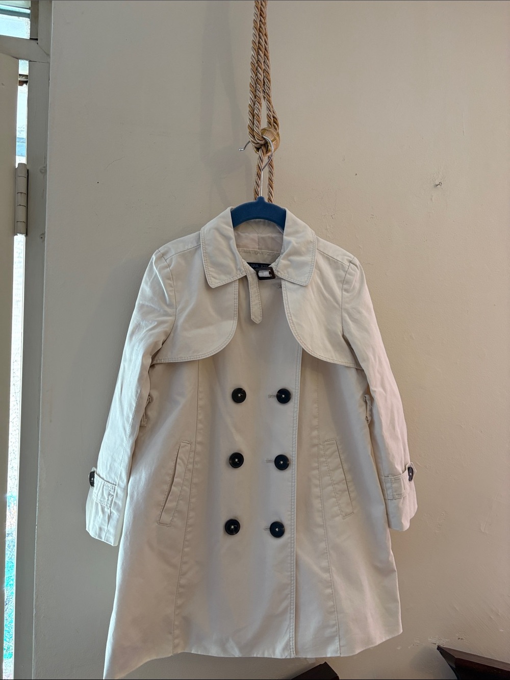 Zara Cream Double-Breasted Girls Pea Coat with Contrast Buttons